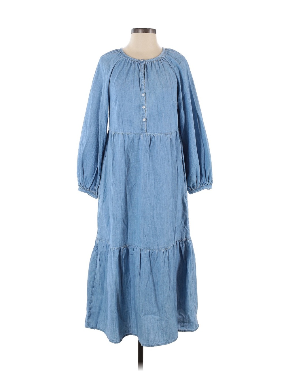 Old navy cotton denim chambray Light Blue Long Sleeve Tiered Midi Dress